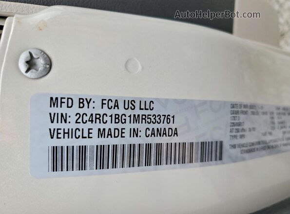 2C4RC1BG1MR533761 2021 CHRYSLER PACIFICA Бежевый Вид наклейки с VIN-кодом