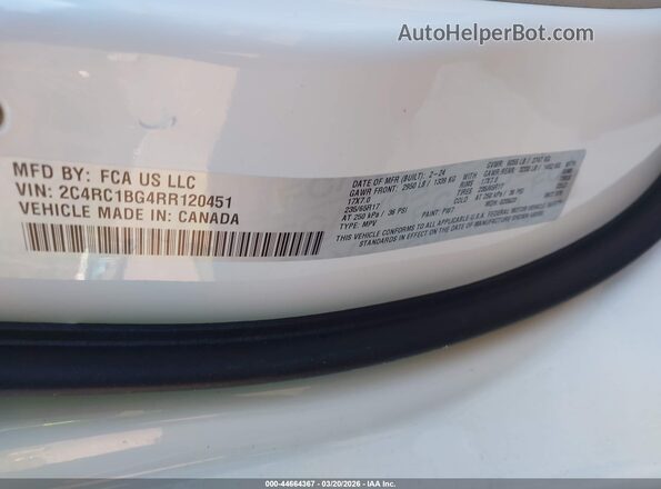 2C4RC1BG4RR120451 2024 CHRYSLER PACIFICA White Widok komory silnika