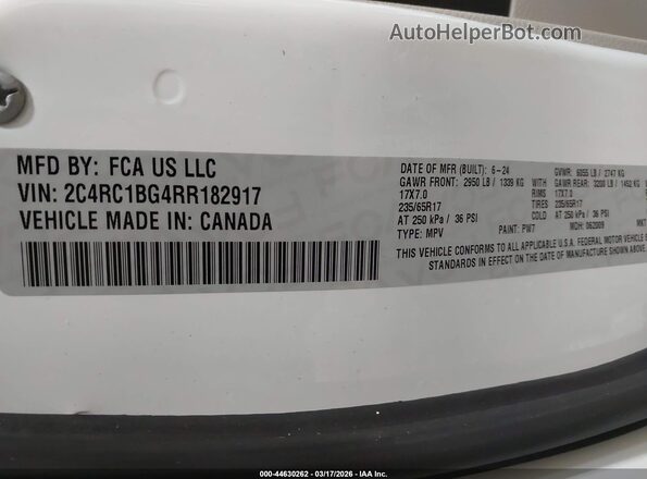 2C4RC1BG4RR182917 2024 CHRYSLER PACIFICA White ძრავის განყოფილების ხედი