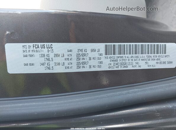 2C4RC1BG5GR112131 2016 CHRYSLER TOWN & COUNTRY Gray Շարժիչի բաժամունքի տեսք