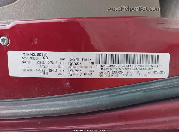 2C4RC1BG5GR252941 2016 CHRYSLER TOWN & COUNTRY Red Widok komory silnika