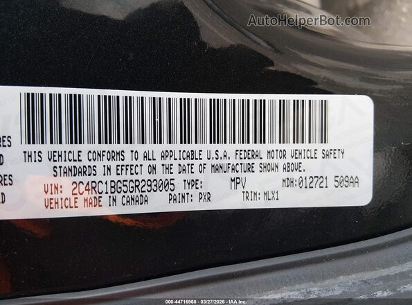 2C4RC1BG5GR293005 2016 CHRYSLER TOWN & COUNTRY Black Engine compartment view