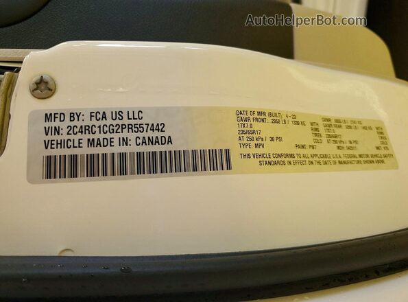 2C4RC1CG2PR557442 2023 CHRYSLER VOYAGER Белый Вид наклейки с VIN-кодом