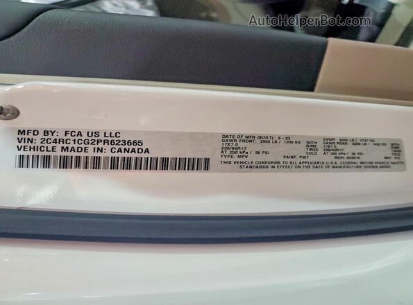 2C4RC1CG2PR623665 2023 CHRYSLER VOYAGER White Vista de la etiqueta del VIN