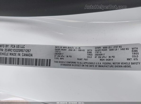 2C4RC1CG2SR571267 2025 CHRYSLER VOYAGER White Вид підкапотного простору