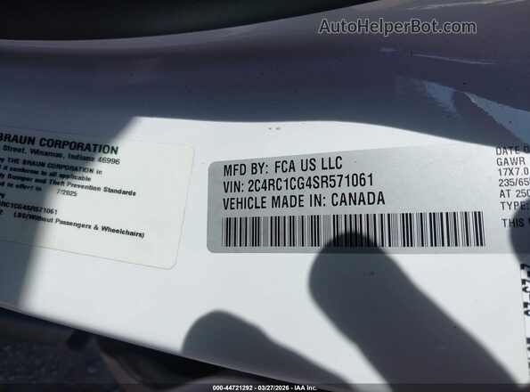 2C4RC1CG4SR571061 2025 CHRYSLER VOYAGER Белый Вид подкапотного пространства