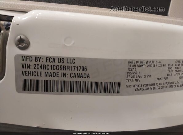 2C4RC1CG9RR171796 2024 CHRYSLER VOYAGER White Widok komory silnika