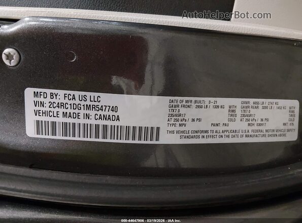 2C4RC1DG1MR547740 2021 CHRYSLER VOYAGER Gray Շարժիչի բաժամունքի տեսք