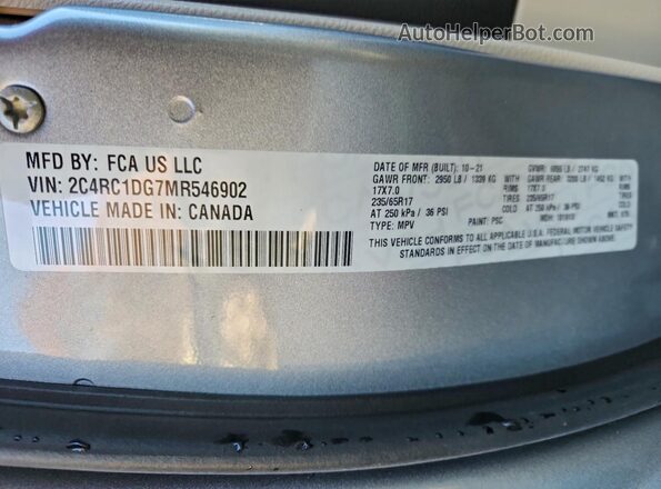 2C4RC1DG7MR546902 2021 CHRYSLER VOYAGER Silver VIN sticker view