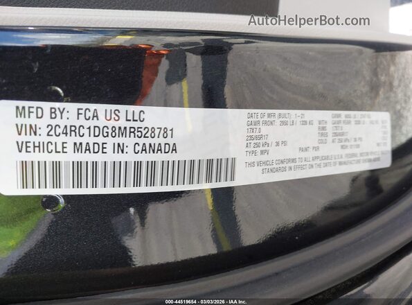 2C4RC1DG8MR528781 2021 CHRYSLER VOYAGER Black Widok komory silnika