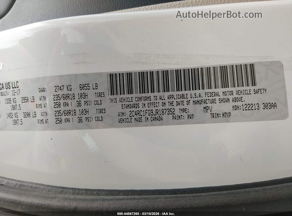 2C4RC1FG9JR187352 2018 CHRYSLER PACIFICA White Engine compartment view