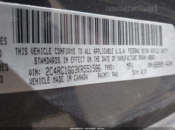 2C4RC1GG3KR551586 2019 CHRYSLER PACIFICA Gray Engine compartment view