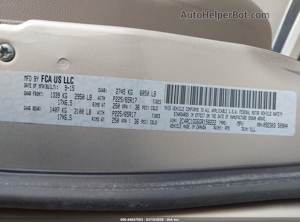 2C4RC1GG6GR158222 2016 CHRYSLER TOWN & COUNTRY Tan Widok komory silnika