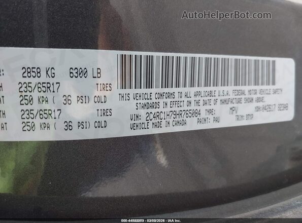 2C4RC1H79HR765084 2017 CHRYSLER PACIFICA Серый Вид подкапотного пространства