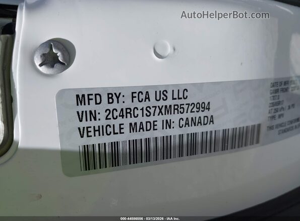 2C4RC1S7XMR572994 2021 CHRYSLER PACIFICA Белый 