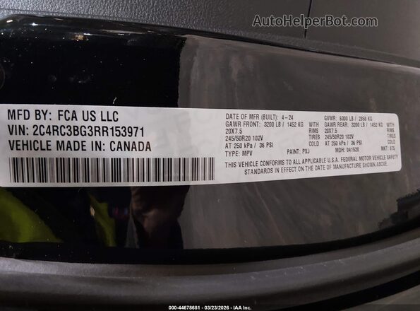 2C4RC3BG3RR153971 2024 CHRYSLER PACIFICA Черный Вид подкапотного пространства