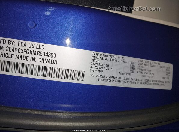 2C4RC3FGXMR514860 2021 CHRYSLER PACIFICA Blue 