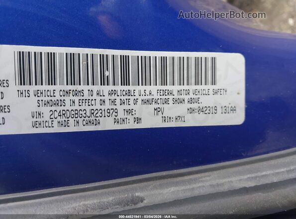 2C4RDGBG3JR231979 2018 DODGE GRAND CARAVAN Blue Вид підкапотного простору