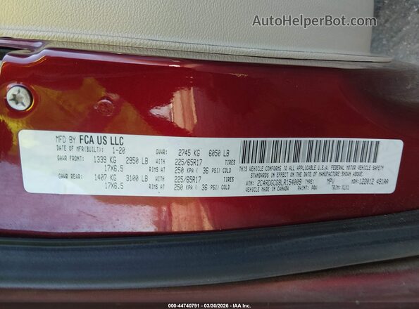 2C4RDGCG8LR154009 2020 DODGE GRAND CARAVAN Maroon ძრავის განყოფილების ხედი