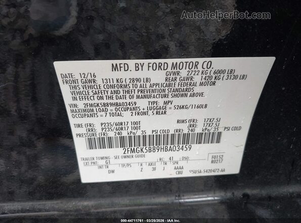 2FMGK5B89HBA03459 2017 FORD FLEX Black Вид підкапотного простору
