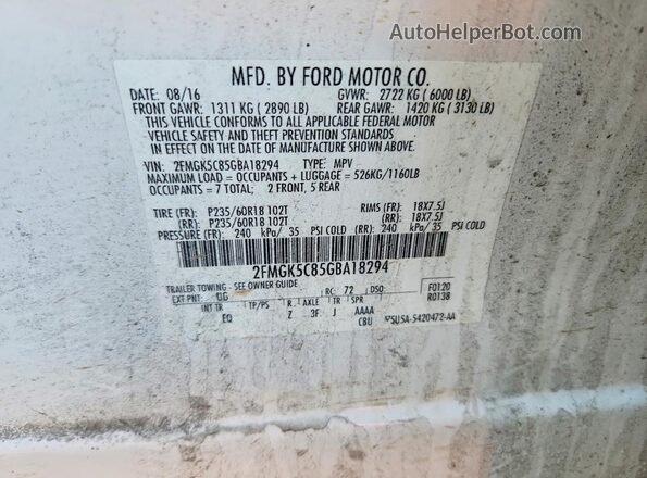 2FMGK5C85GBA18294 2016 FORD FLEX White VIN sticker view