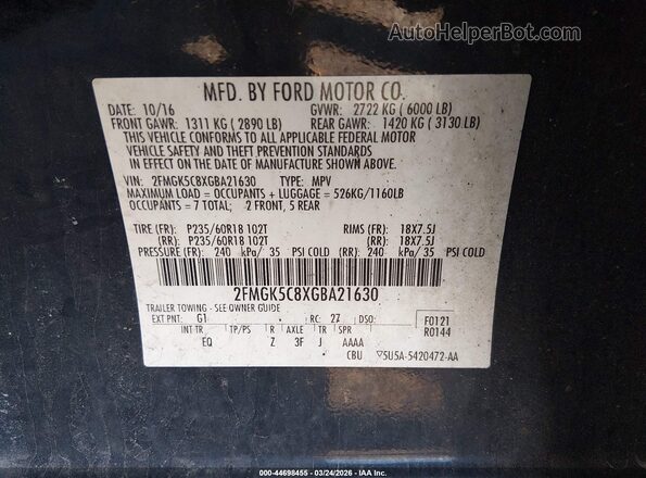 2FMGK5C8XGBA21630 2016 FORD FLEX Черный Вид подкапотного пространства