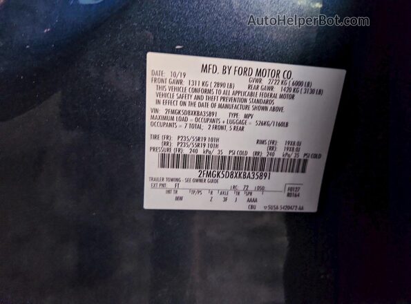 2FMGK5D8XKBA35891 2019 FORD FLEX Blue 