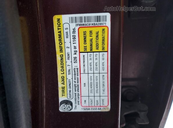 2FMHK6C81KBA28971 2019 FORD FLEX Бордовый 