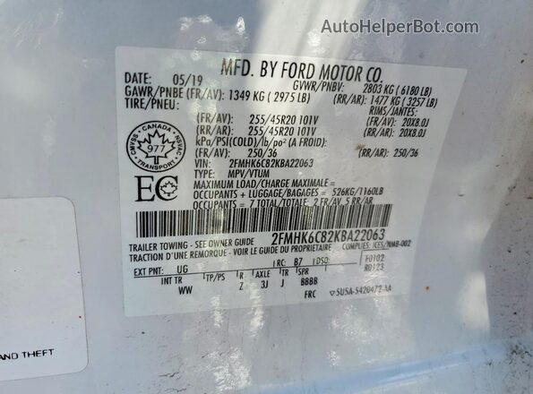 2FMHK6C82KBA22063 2019 FORD FLEX White 
