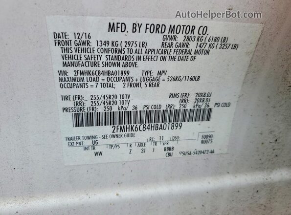2FMHK6C84HBA01899 2017 FORD FLEX White Widok naklejki z numerem VIN