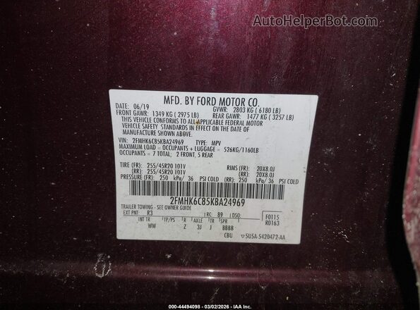 2FMHK6C85KBA24969 2019 FORD FLEX Burgundy Engine compartment view
