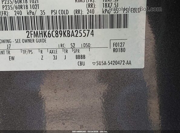 2FMHK6C89KBA25574 2019 FORD FLEX Gray Vista del compartimento del motor