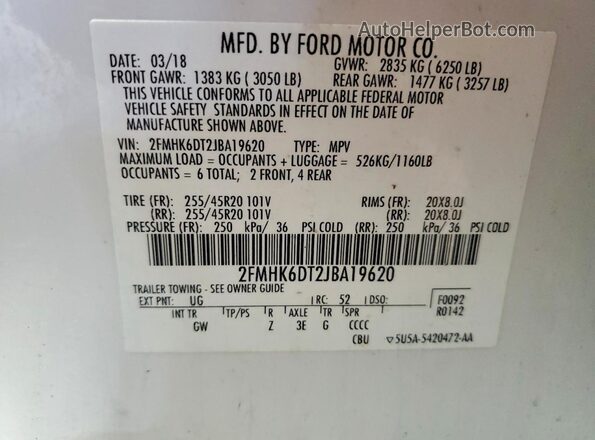2FMHK6DT2JBA19620 2018 FORD FLEX White სალონის 360-გრადუსიანი ხედი