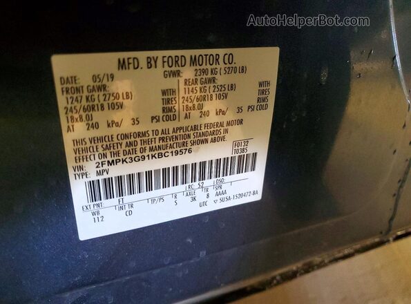 2FMPK3G91KBC19576 2019 FORD EDGE Blue 