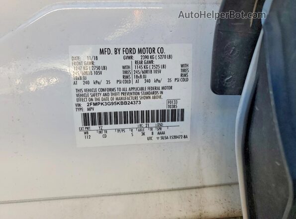 2FMPK3G95KBB24373 2019 FORD EDGE White 
