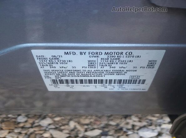 2FMPK3G95MBA45661 2021 FORD EDGE Silver 360 interior view