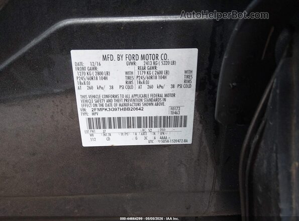 2FMPK3G97HBB20642 2017 FORD EDGE Silver ძრავის განყოფილების ხედი