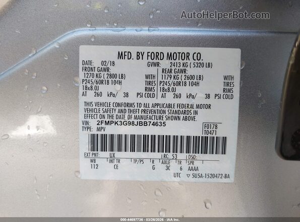 2FMPK3G98JBB74635 2018 FORD EDGE Silver Engine compartment view