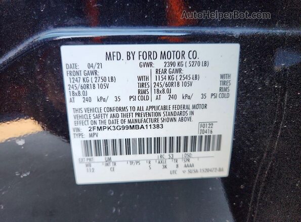 2FMPK3G99MBA11383 2021 FORD EDGE Black Вид наклейки з VIN-кодом