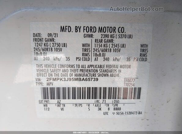 2FMPK3J95MBA65739 2021 FORD EDGE Белый 