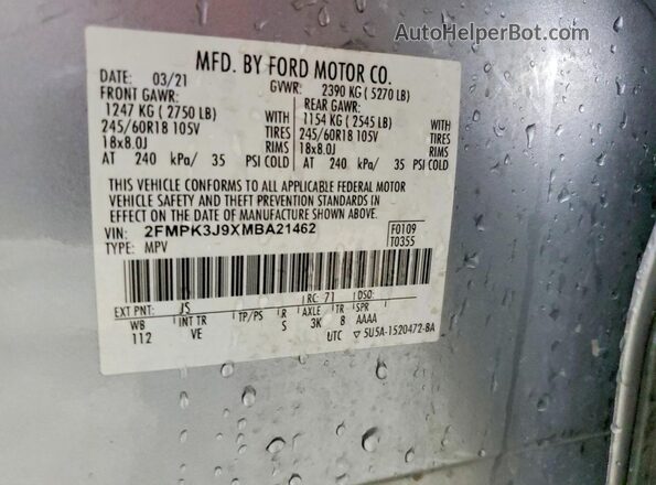 2FMPK3J9XMBA21462 2021 FORD EDGE Silver Вид підкапотного простору