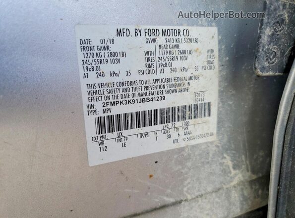 2FMPK3K91JBB41239 2018 FORD EDGE Silver VIN կոդի պիտակի տեսք