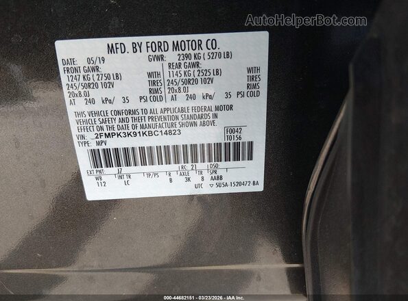 2FMPK3K91KBC14823 2019 FORD EDGE Серый 