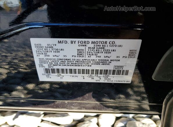 2FMPK3K95KBB53749 2019 FORD EDGE Black 