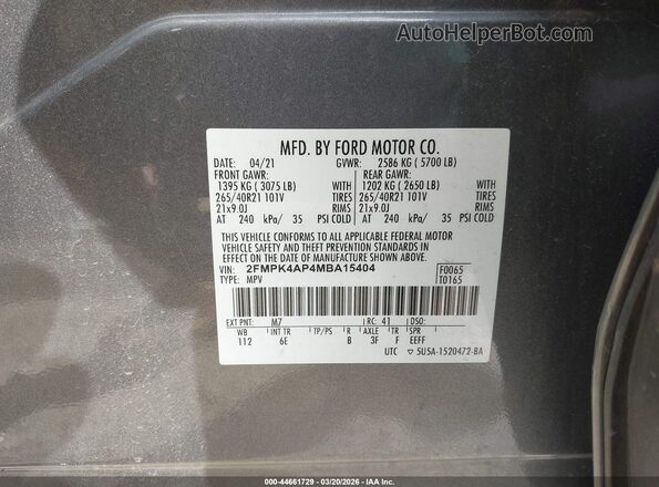 2FMPK4AP4MBA15404 2021 FORD EDGE Серый 