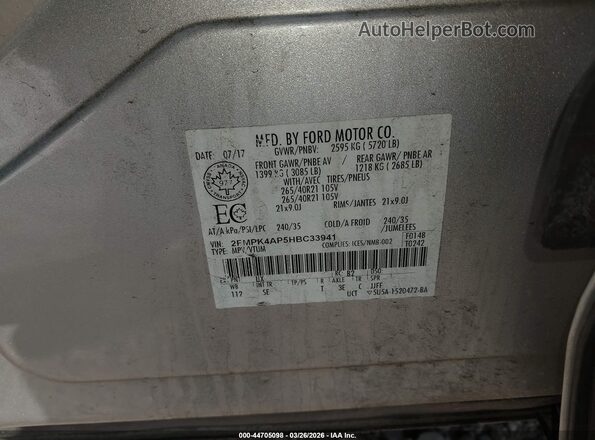 2FMPK4AP5HBC33941 2017 FORD EDGE Silver Widok komory silnika