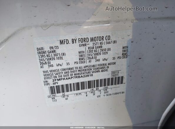 2FMPK4AP7RBA22810 2024 FORD EDGE White Widok komory silnika