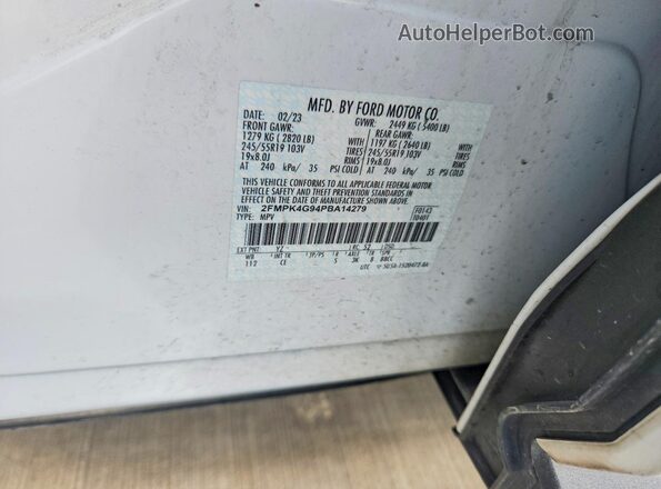2FMPK4G94PBA14279 2023 FORD EDGE White VIN կոդի պիտակի տեսք