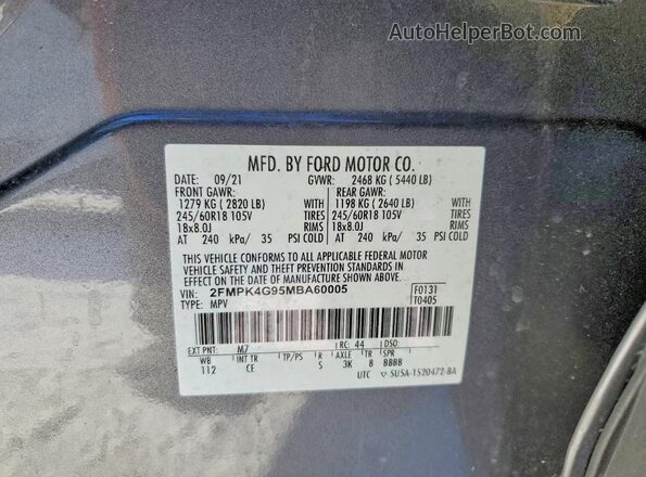 2FMPK4G95MBA60005 2021 FORD EDGE Gray Вид наклейки з VIN-кодом