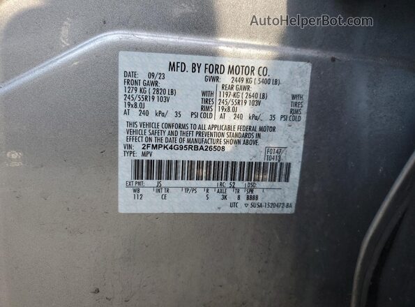 2FMPK4G95RBA26508 2024 FORD EDGE Серебряный Панорамный вид салона 360°